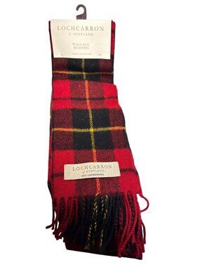 Lochcarron Of Scotland Tartan Scarf Wallace Modern 100% Lambswool Red & Black Ne